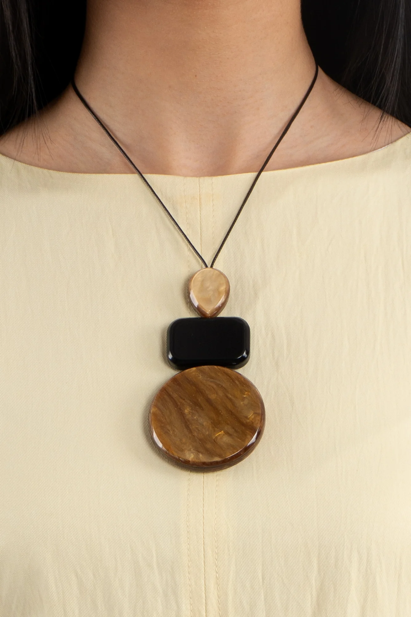 Layered Pendant cord Necklace - Brown - Image 4