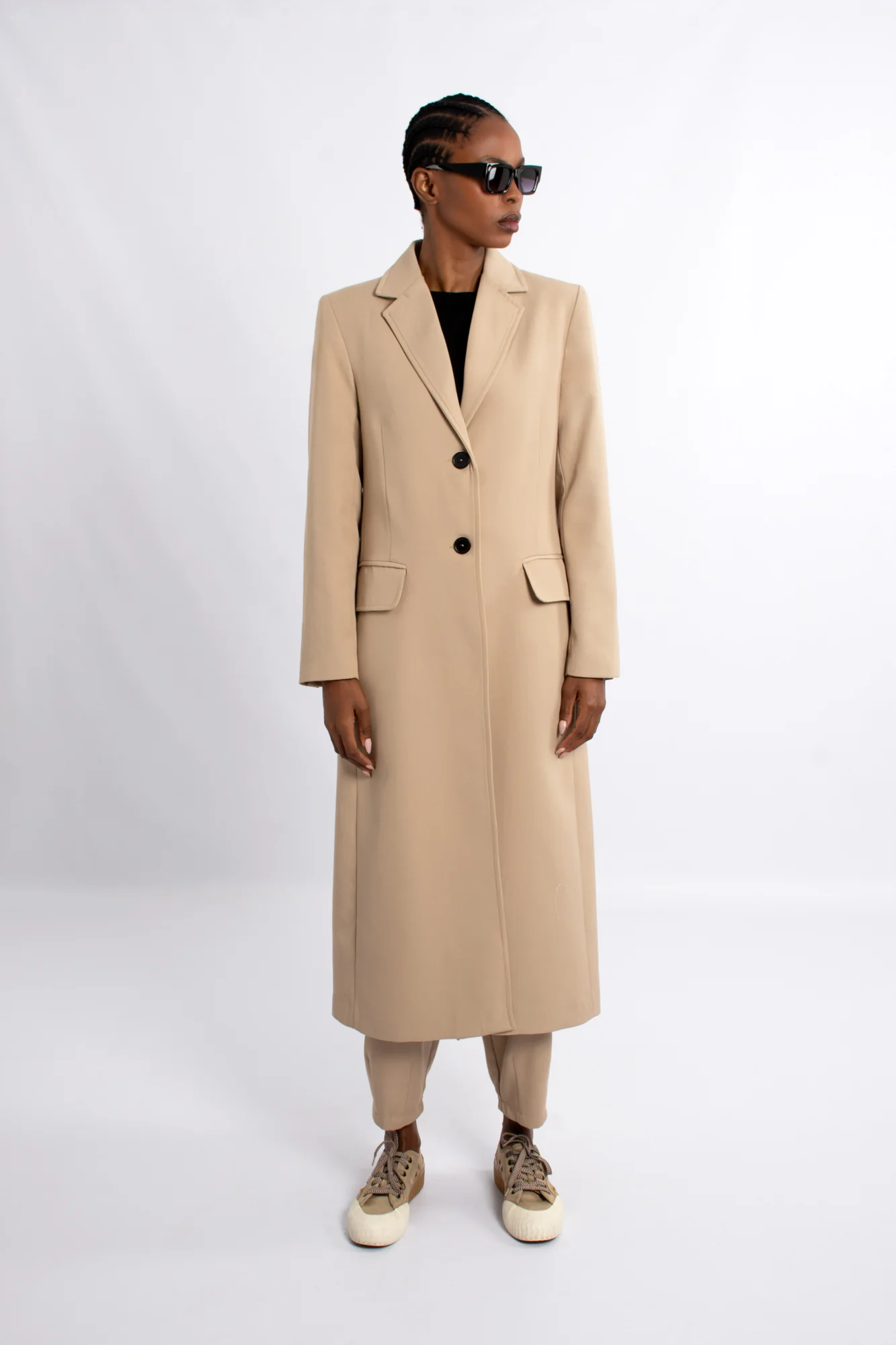 Single Breast Twill Midi Coat - Camel - Image 3